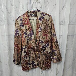 Vintage Part One Purple Green Floral Paisley Single Breasted Blazer Size 16